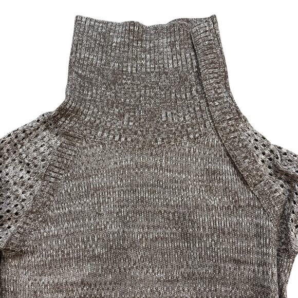 Prana Medium Tan Heather Sweater Dress ARCHER Fold Over Collar Snap Knit Pockets - Picture 5 of 8